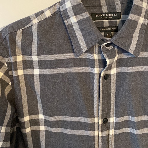 Banana Republic Luxe Flannel Camden Plaid shirt Grey Sz M - Picture 2 of 5